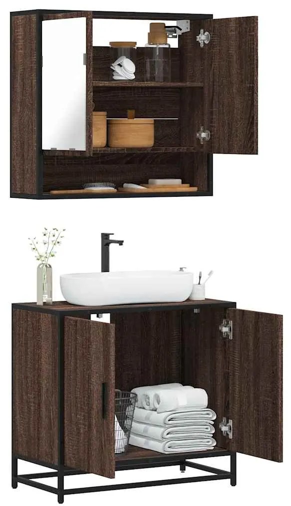 Set Mobili Da Bagno 2 Pz Rovere Marrone İn Legno Multistrato /