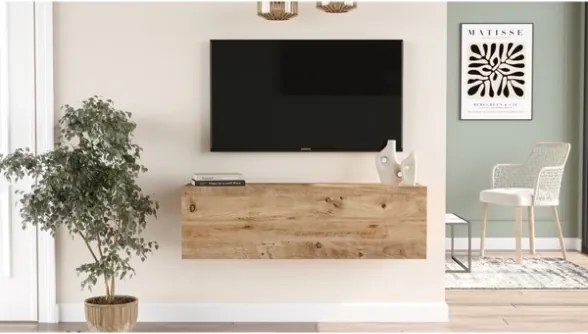 Mobile TV Sospeso 100x32x30 Rovere Effetto Legno Con Vano Frame