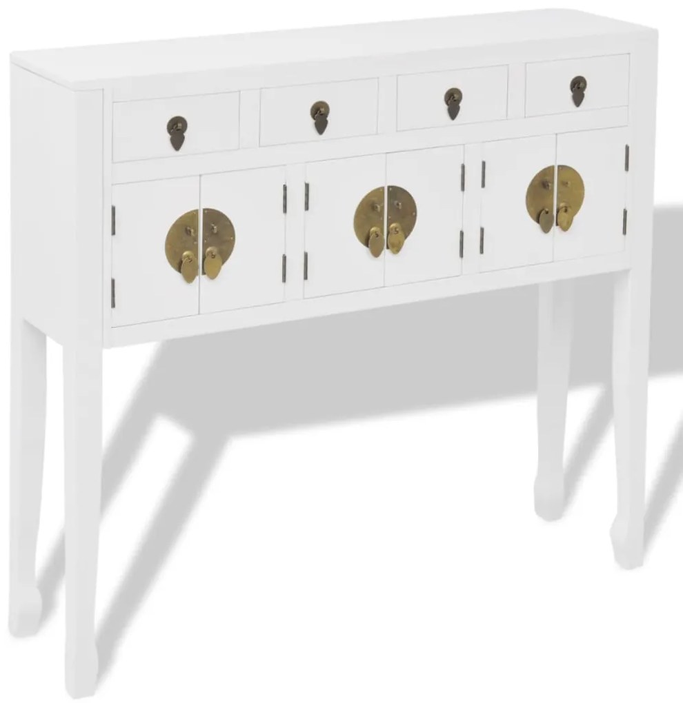 Credenza in stile cinese in legno massello bianca