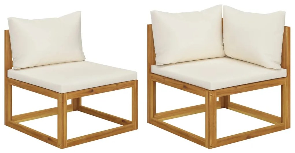 Set divani da giardino 2 pz con cuscini bianco crema in acacia