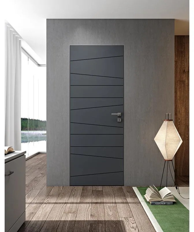 Porta filomuro battente filomuro Riga2053 ardesia L 80 x H 210 cm sinistra