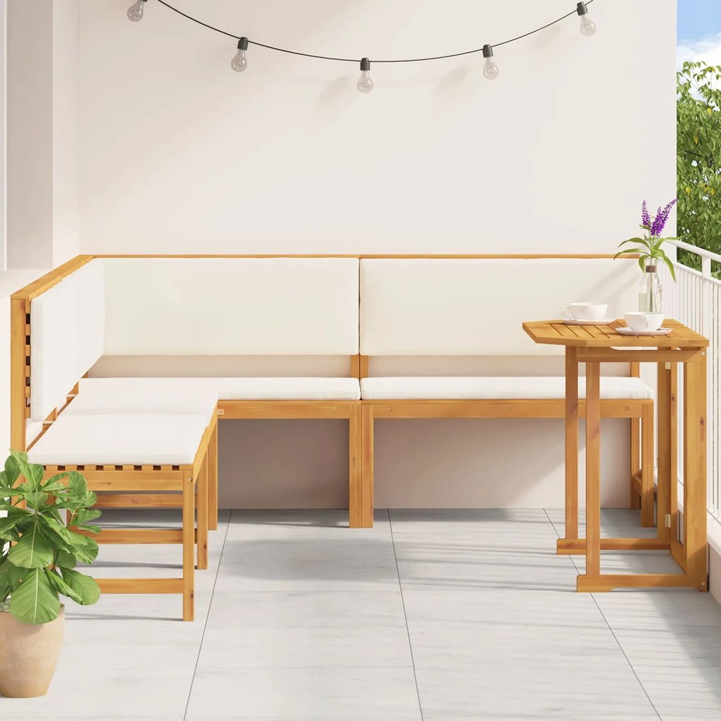 Set da pranzo in giardino da 4 pezzi con cuscini in legno di acacia