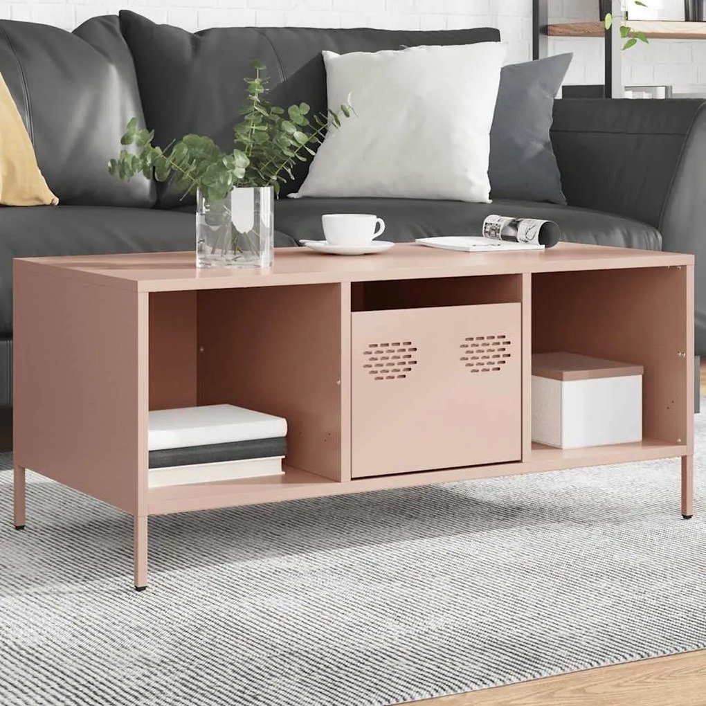 Tavolino Rosa 101,5x50x43,5 Cm İn Acciaio Laminato A Freddo /
