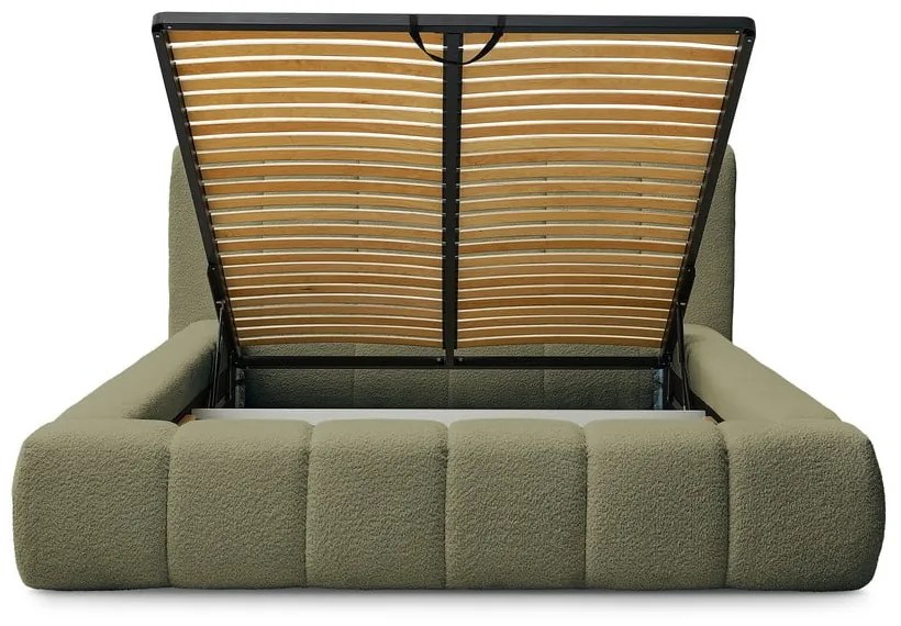 Letto matrimoniale imbottito verde contenitore e rete inclusi 160x200 cm Denali - Bobochic Paris