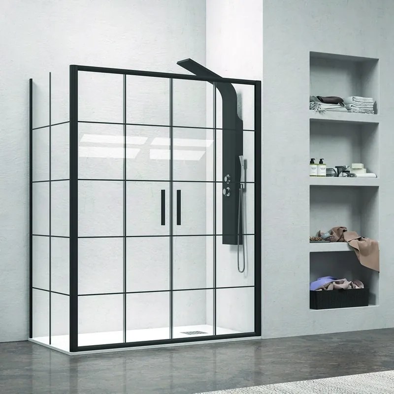Box doccia angolare 200x70 scorrevole 4 ante telaio nero NICO-D6000S - KAMALU