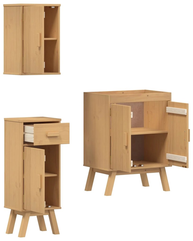 Set di mobili da bagno in pino da 3 pezzi