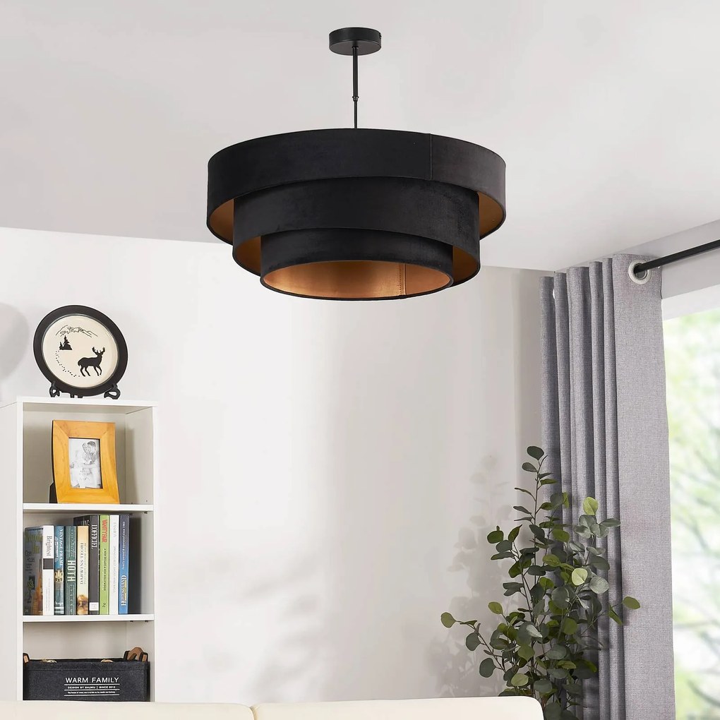 Plafoniera soffitto Jusari Lindby, dimmerabile, Nero, Soggiorno / Sala da pranzo, Tessuto / Stoffa / Seta, Moderno, Plafoniera