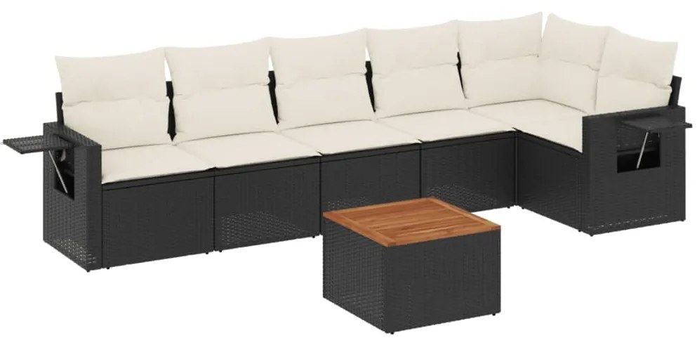 Set Divani da Giardino con Cuscini 7pz Nero Polyrattan