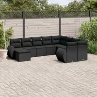 Set Divani da Giardino 10pz con Cuscini in Polyrattan Nero 3254192