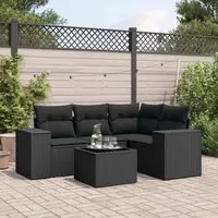 Set Divani da Giardino 5 pz con Cuscini in Polyrattan Nero 3222514