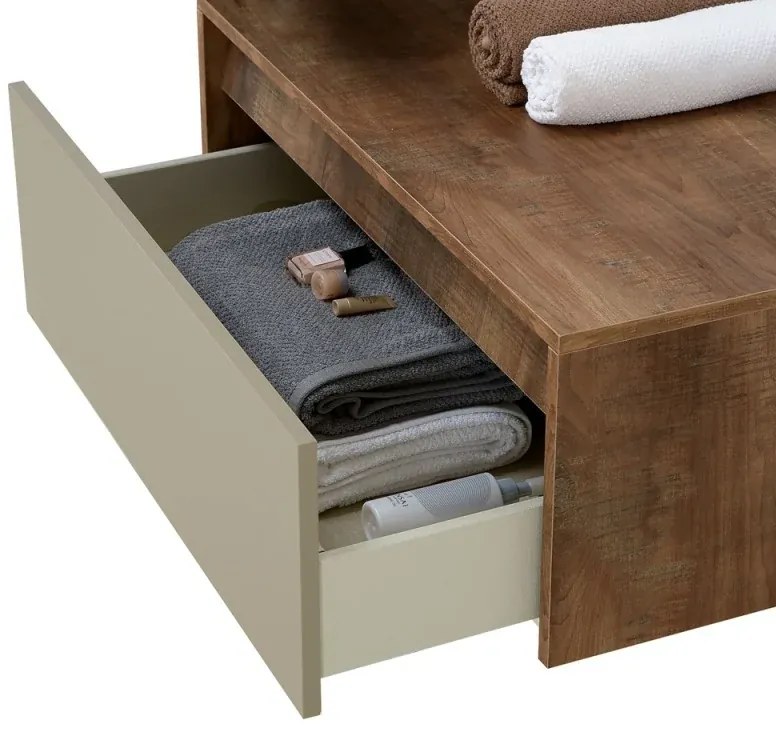 Mobile bagno sospeso 80 cm tortora e tabacco con lavabo sospeso e specchio – Numa