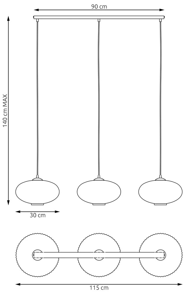 Lampadario 3 Luci Coco In Acciaio Nero Paralume Plissettato Bianco