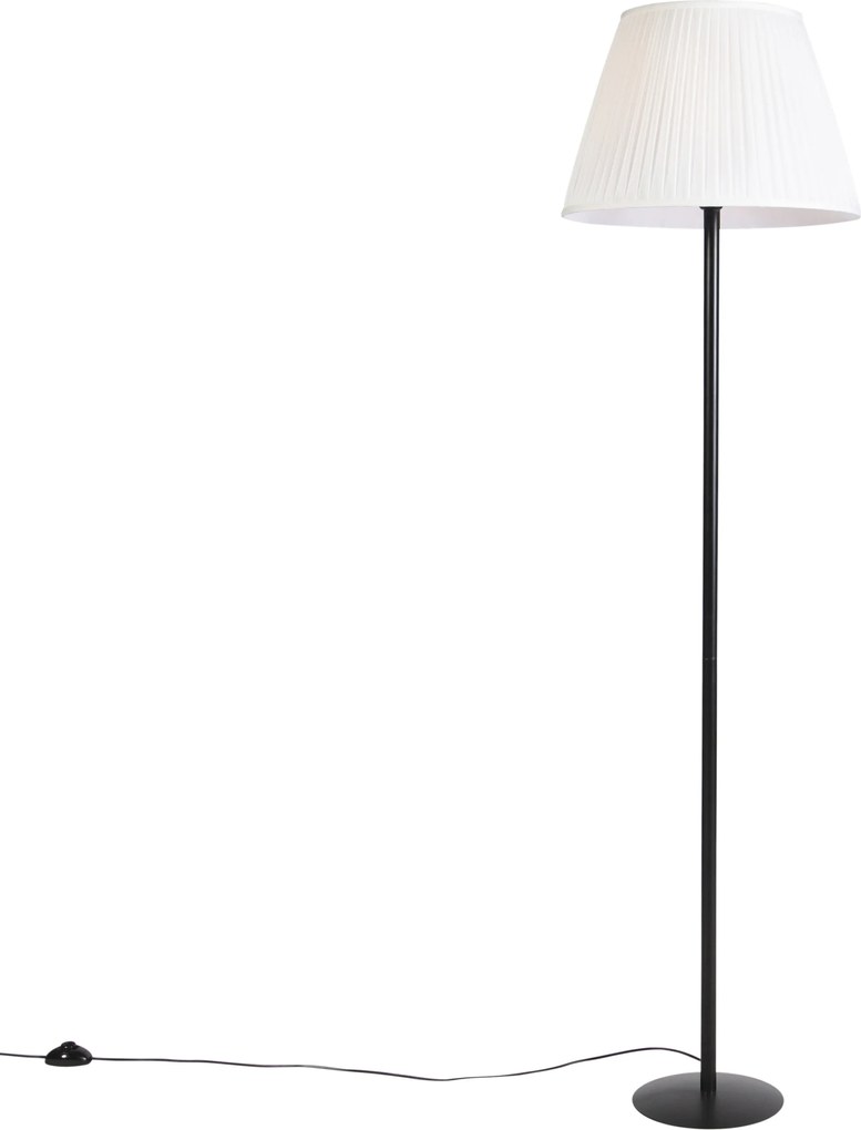 Lampada da terra moderna nera con paralume plissettato bianco 45 cm - Simplo