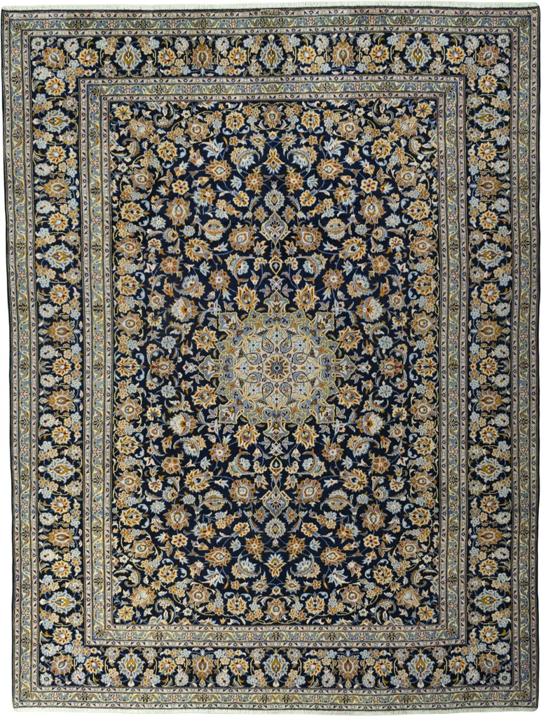 Kashan Tappeto 390 x 300 Blu (Iran) Annodato A Mano