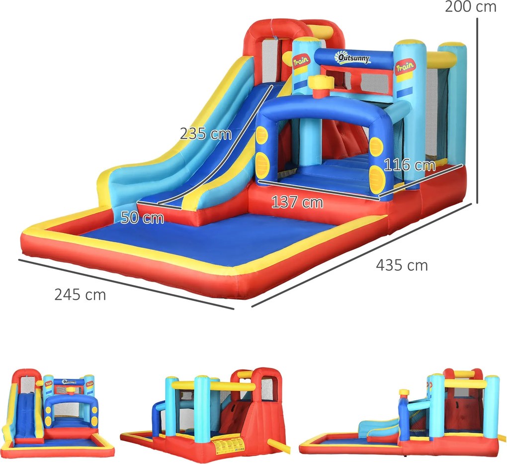 Castello Giostra Gonfiabile 435x245x200 cm con Scivolo Piscina e Pompa Multicolor...