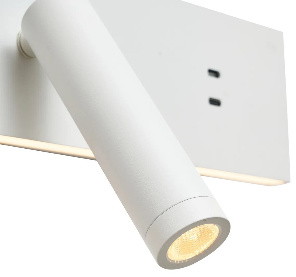 Lampada da parete bianca regolabile con USB-C incl. LED - Modric