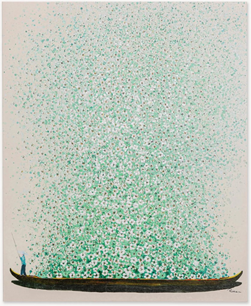 Stampa su tela rifinita a mano Flower