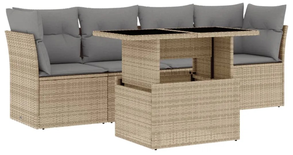 Set divano da giardino 5 pz con cuscini beige in polyrattan