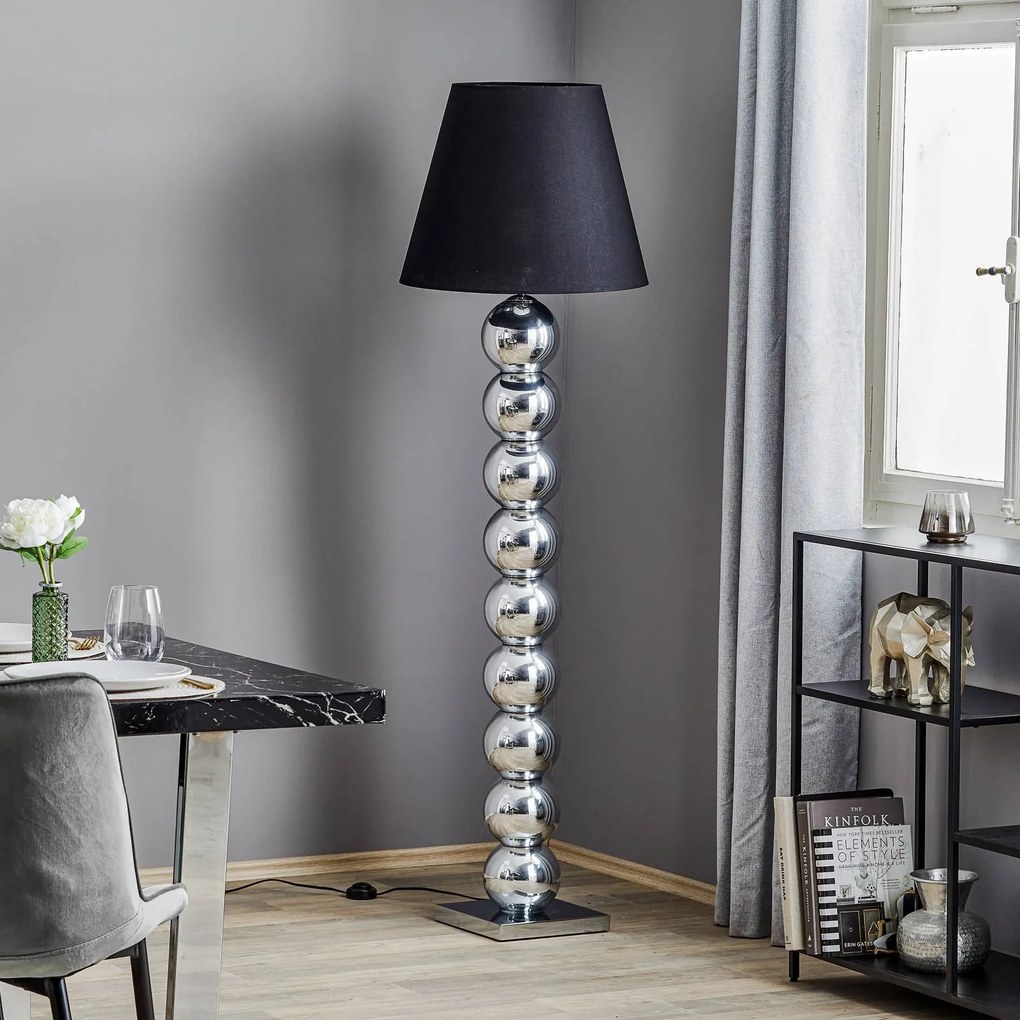 Argon Lampada da terra in tessuto Fulda, paralume nero, base cromata
