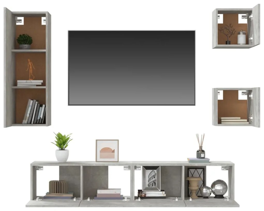 Set di mobili porta tv 5 pz grigio cemento in legno multistrato