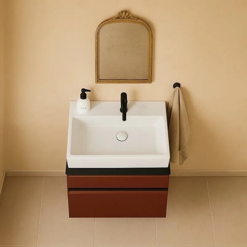 Mobile da bagno sospeso sotto lavabo L 99.5 x H 60 x P 45.5 cm rosso opaco, 2 cassetti Fusion