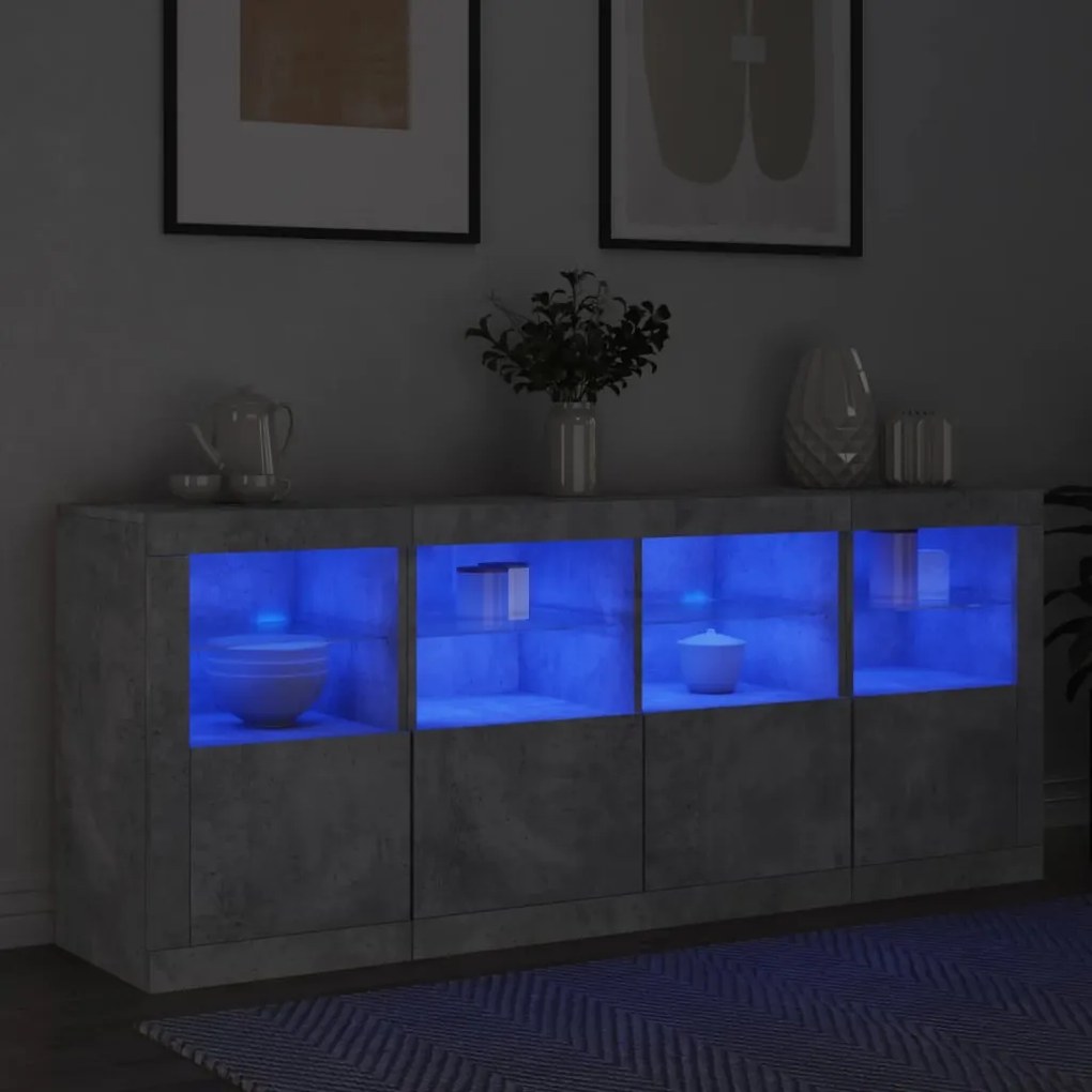 Credenza con luci led grigio cemento 163x37x67 cm