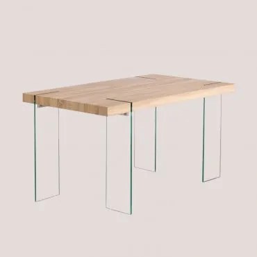 Tavolo Da Pranzo Rettangolare In Mdf E Gambe In Vetro Kali Marrone Legno Naturale & 140 X 80 Cm - Sklum