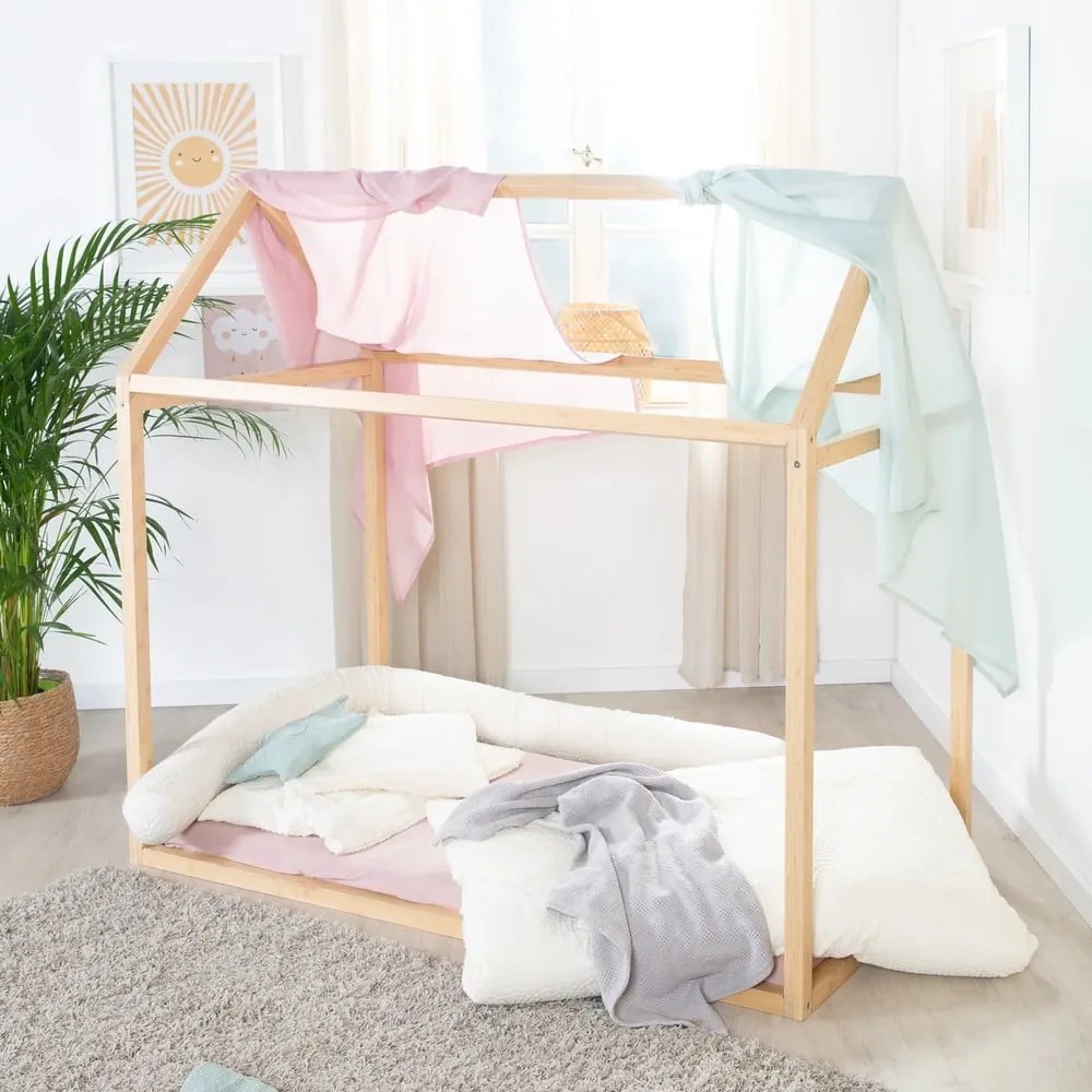 Letto da bambini a forma di casa di colore naturale in bambù con materasso incluso e rete non inclusa 70x140 cm House Bed – Roba