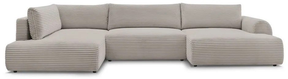 Divano angolare in grigio chiaro/beige allungabile (con penisola a destra/a forma di "U") con rivestimento in velluto a coste Lucien – Bobochic Paris