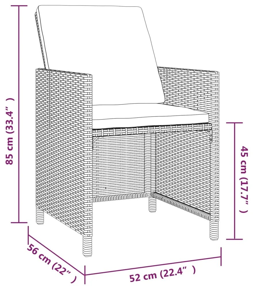 Set da pranzo per giardino 5 pz con cuscini polyrattan grigio