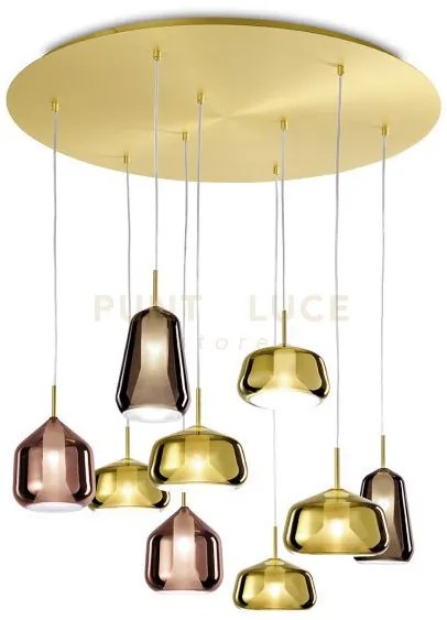 X-ray sospensione rettangolare 9 luci vetri 2 bronzo, 2 rame, 5 oro...