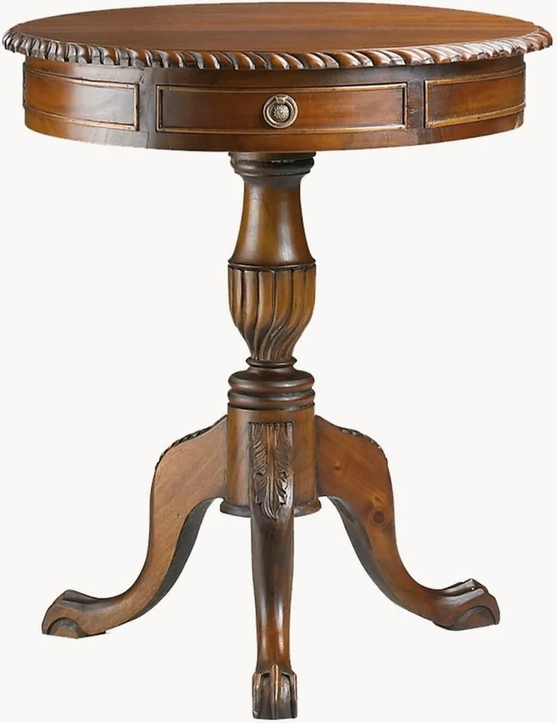 Tavolino rotondo in mogano con cassetto fatto a mano Henry Ø 60 cm