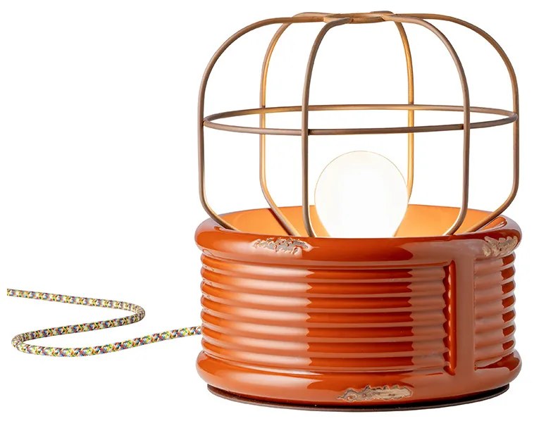 Lumetto Industrial Ferro E Ceramica Vintage Arancio 1 Luce E27