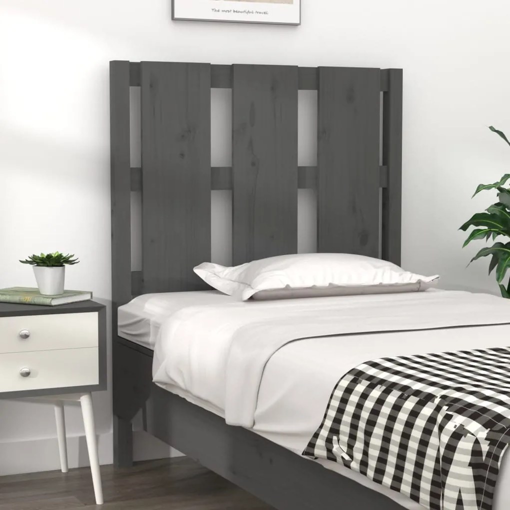 Testiera Letto Grigia 80,5x4x100 Cm İn Legno Massello Di Pino /