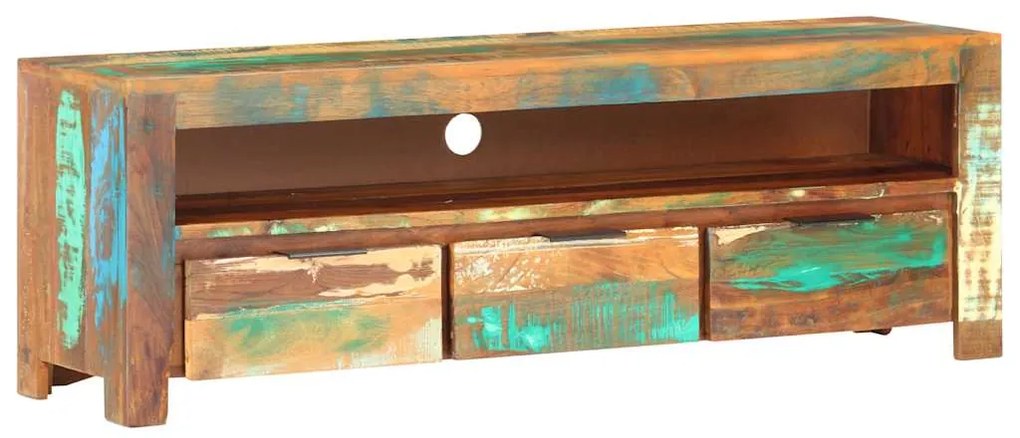 Mobile Porta Tv 119x30x41 Cm İn Legno Massello Di Recupero /
