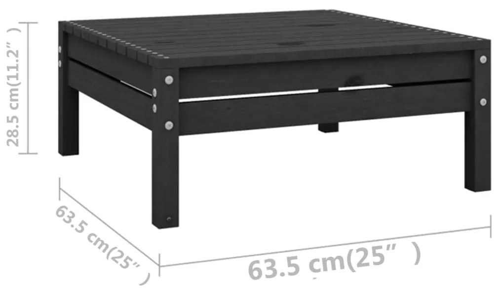 Set Salotto da Giardino 11 pz Nero in Legno Massello di Pino