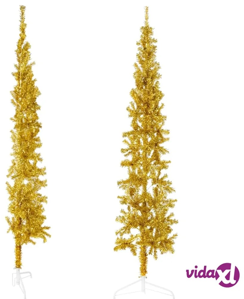 vidaXL Albero Natale Artificiale Sottile a Metà con Supporto Oro 240cm