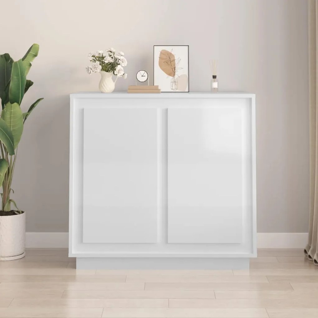 Credenza bianco lucido 80x34x75 cm in legno multistrato