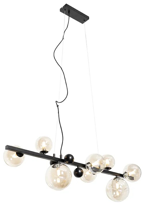 Lampadario Art Déco nero con vetro ambrato 8 luci - David