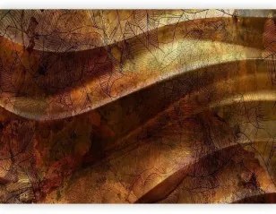 Carta da parati - Liquid gold - abstract wavy composition with leaf patterns Standard 250x175