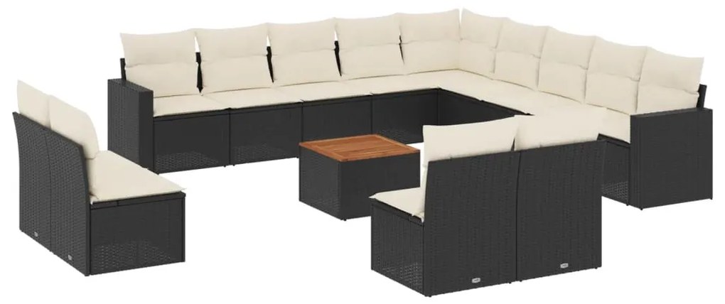 Set divani da giardino 14pz con cuscini in polyrattan nero