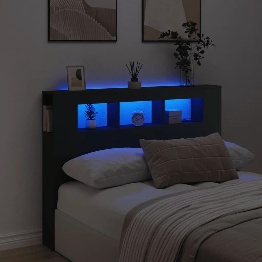 Testiera Led Nera 140x18,5x103,5 Cm Legno Multistrato /