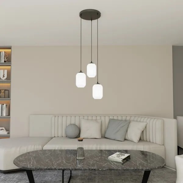 Lampadario a sospensione con filo VERDI 3xE27/15W/230V diametro 30 cm nero/bianco