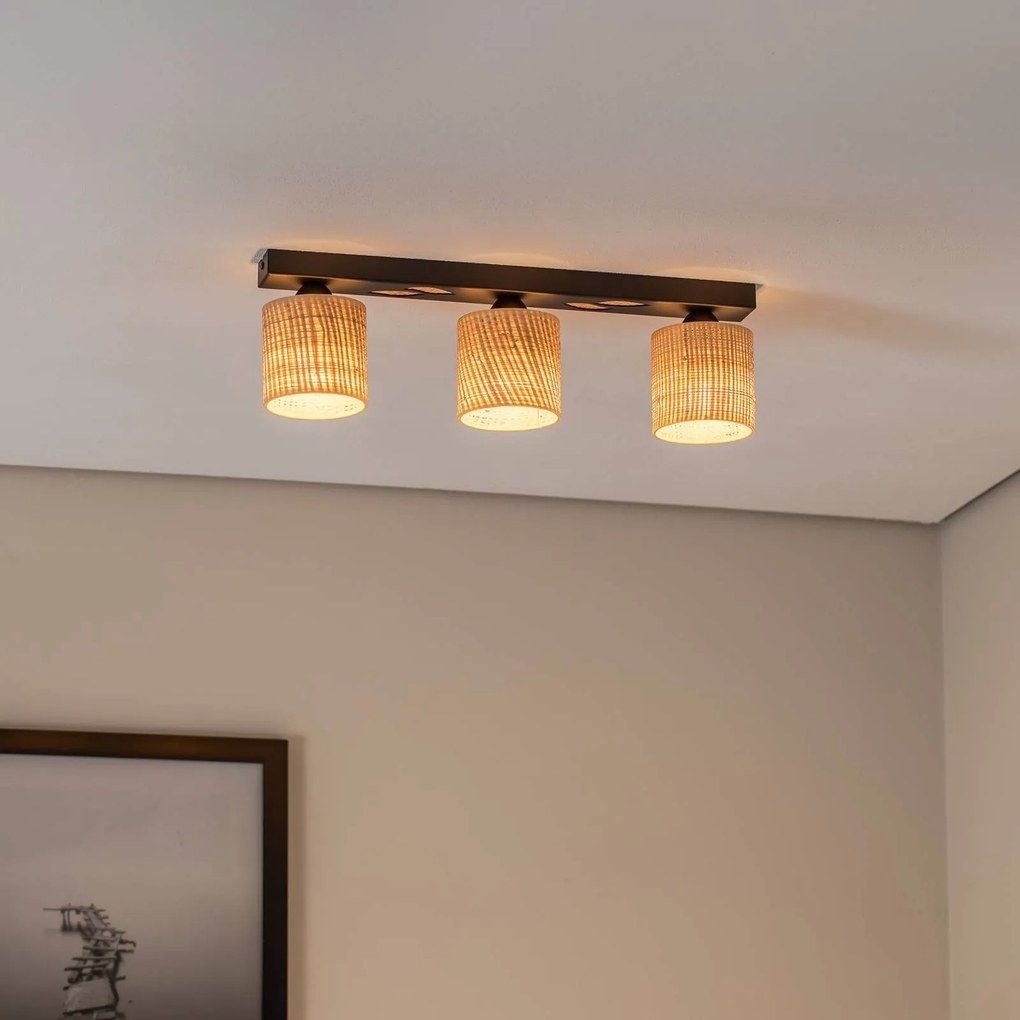 Luminex Plafoniera Adeline con paralume in rattan a 3 luci