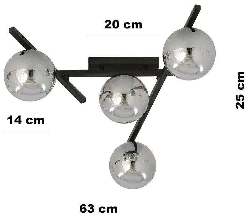 Lampadario da Soffitto in Acciaio e Vetro SMART 4 Nero 4xE14