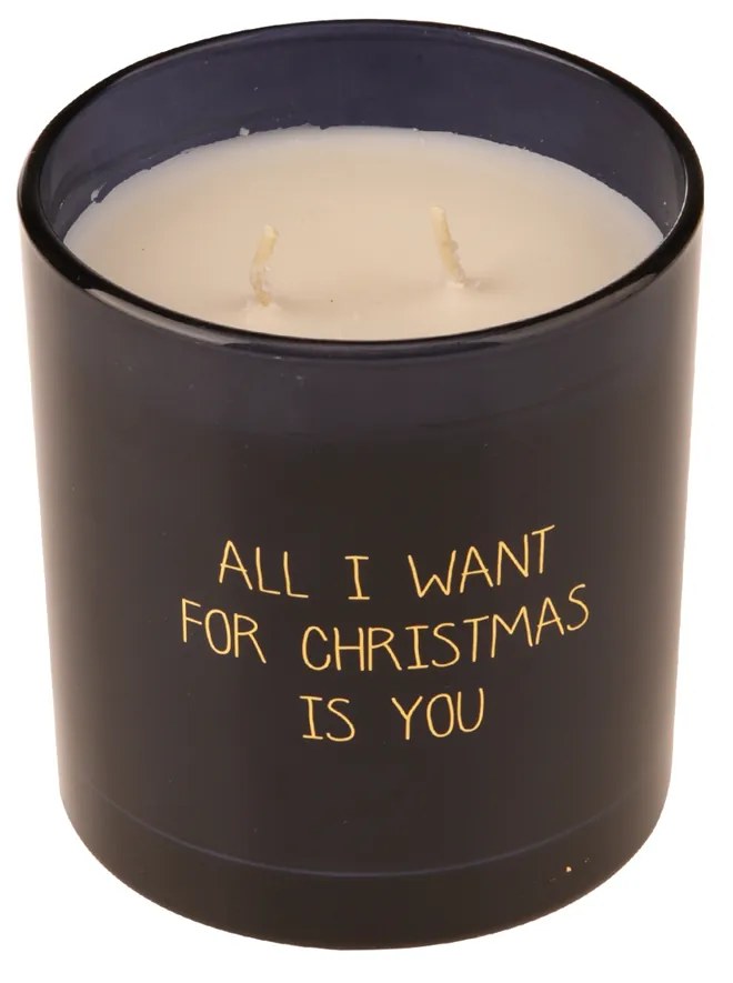 Candela in bicchiere di vetro nero All I want for Christmas is you