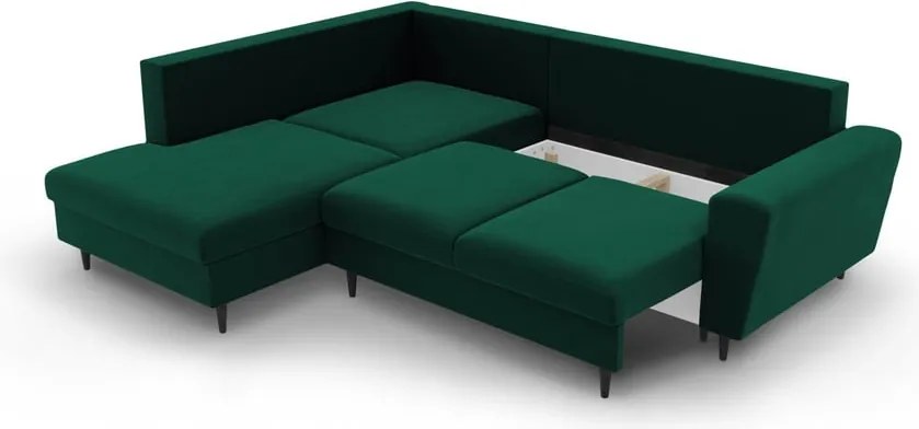 Divano angolare verde allungabile e con contenitore (con penisola a sinistra/a L) con rivestimento in velluto Kyoto – Cosmopolitan Design