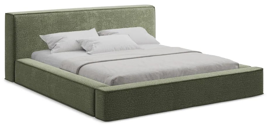 Letto matrimoniale imbottito verde con contenitore e rete inclusi 180x200 cm Noho – Makamii