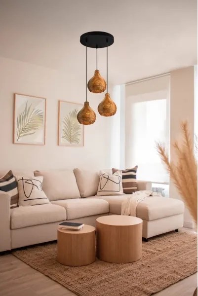 Reality - Lampadario a sospensione SPROUT 3xE14/40W/230V marrone/rattan