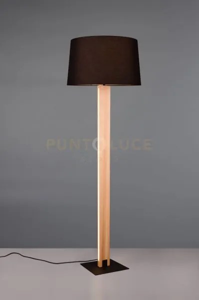 Rahul piantana touch metallo e paralume nero e legno con led h. 150...